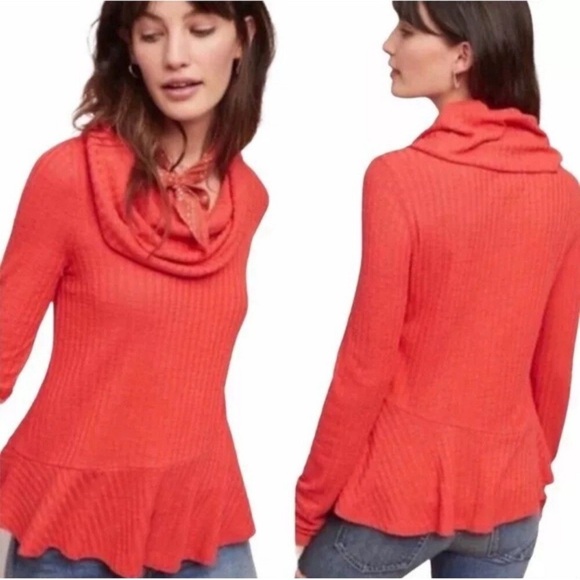 Maeve Oversized Addie Ruffle Hacci Orange Knit Cowl Neck Top Long Sleeve X-Small - Picture 1 of 11